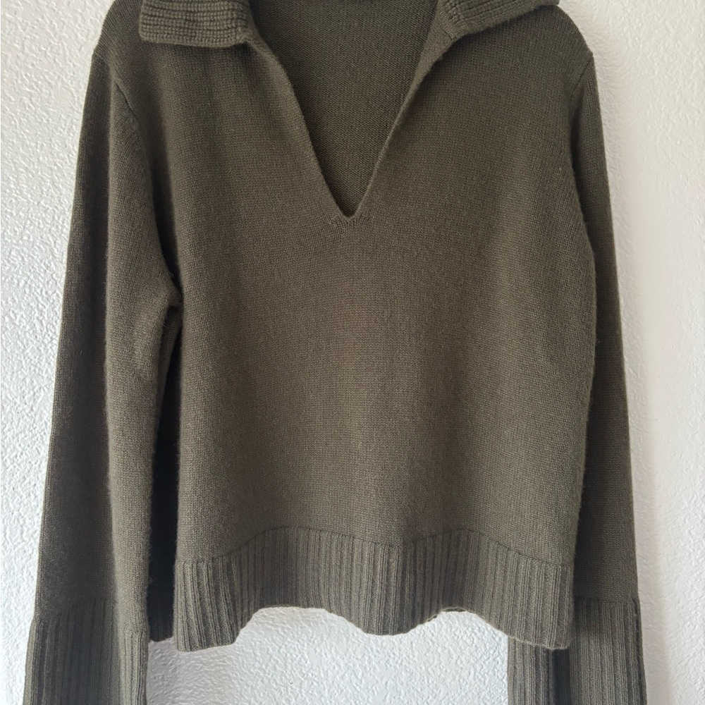 Jenni Kayne Cashmere Frances Polo Sweater in Olive